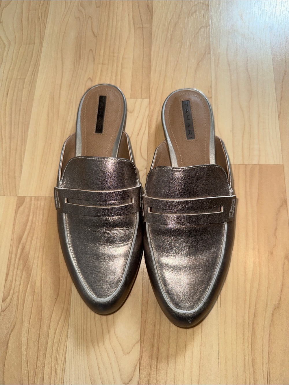 Pointed Metallic Gold Slip-On Mules by Tahari - Women